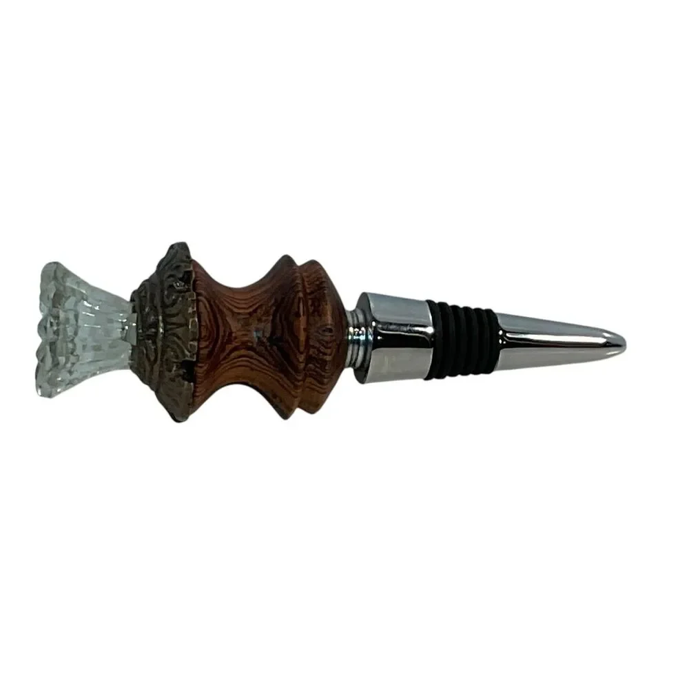 Two Wine Bottle Stoppers Handcrafted Made in USA Wood Glass Lathe